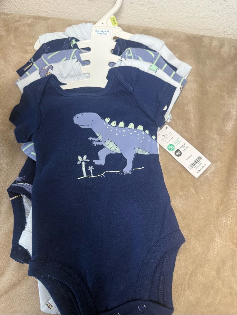 Carter's Navy and Light Blue Dinosaur Short-Sleeve One-Piece Bodysuits (5-Pack)